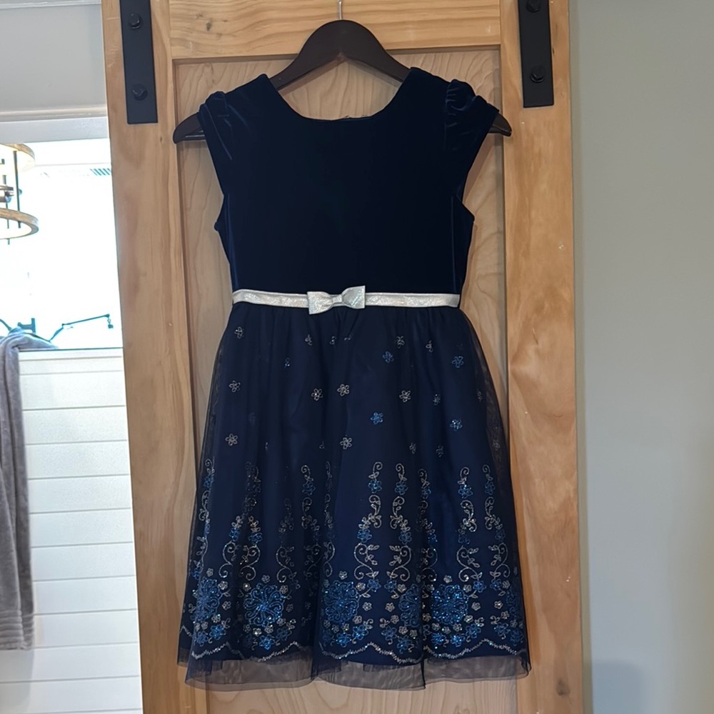 Jona Michelle Blue and White Sequin Fit and Flare Dress
